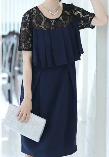 빅 사이즈 [ 2XL ( 3L ) ] 네이비 레이스 프릴 드레스