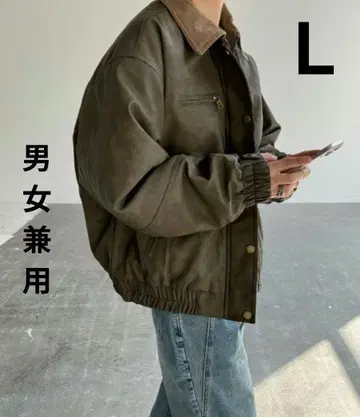 새상품 페이크 레더 자켓 남녀 공용 L 레트로풍 가죽 블루종 L