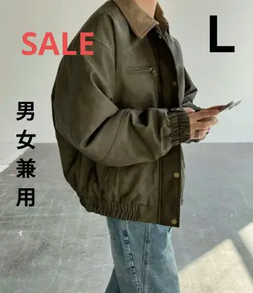 새상품 페이크 레더 자켓 남녀 공용 L 레트로풍 가죽 블루종 L