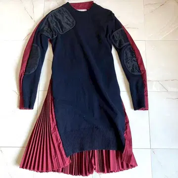sacai 사카이 플리츠 셔츠 원피스 니트 엘보 패치 네이비 1