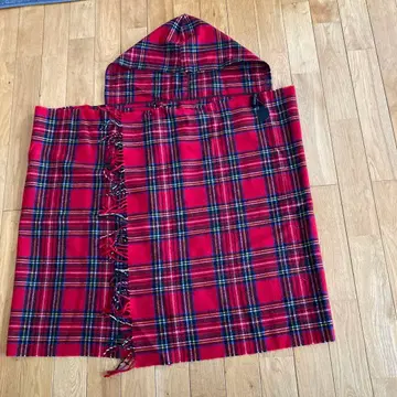 GAL 후드 부착 스톨 레드 계열 체크