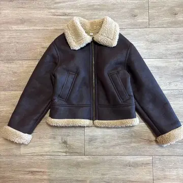 [ L 사이즈 ] GU 지유 무스탕 터치 플라이트 자켓 보아 안감 브라운