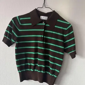 TWJ 스트라이프 반팔 피케 셔츠 브라운/그린
