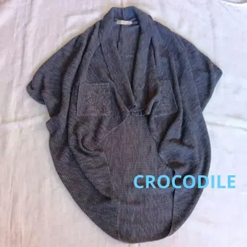 CROCODILE 그레이 5부 소매 가디건 니트 판초 베스트