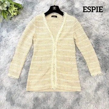 ESPIE 트위드풍 니트 가디건 베이지 계열 V넥 일본제 36