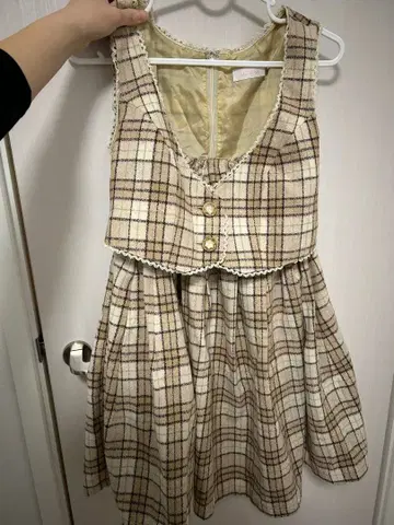 리즈리사 체크 무늬 오버롤 스커트