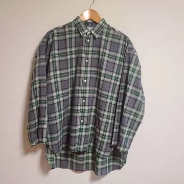 Acut 체크 셔츠 긴팔 얇은 소재 시어 울 2 그레이 그린