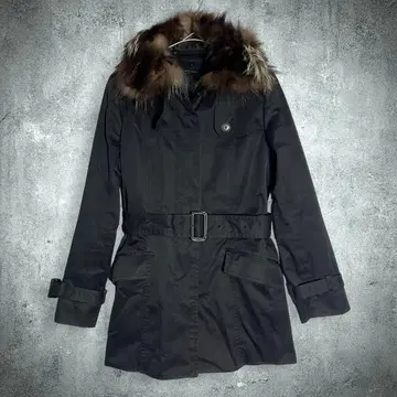 00s 헤이세이 갸루 그런지 퍼 라이너 트렌치코트 블랙