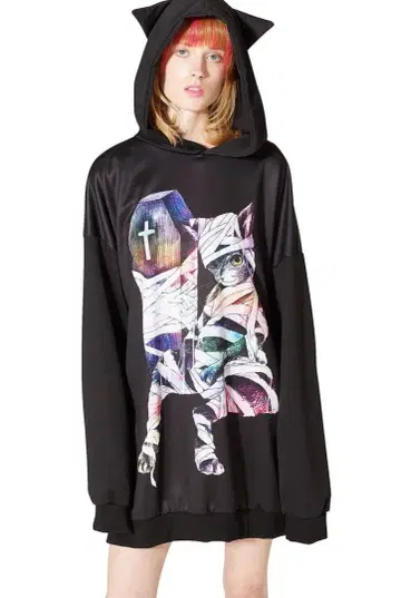 전후 호러 나이트 미라 고양이 풀오버 후드티 -슈퍼 빅-