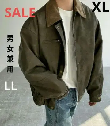 새상품 페이크 가죽 자켓 XL 남녀 공용 LL 레트로풍 가죽 블루종 XL