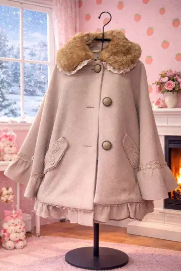 axes femme 탈부착 가능 퍼 포함 베이지 판초풍 코트 베이지/관하