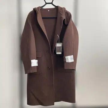 무지 라보 브라운 후드 부착 캐시미어 혼방 더플 코트