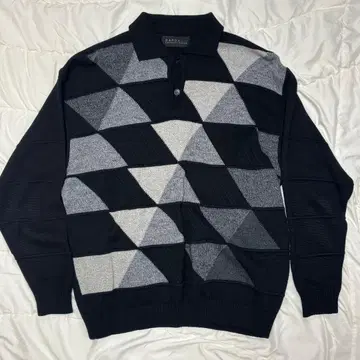 DARDANO 90s 디자인 니트 피케 셔츠 블랙 그레이