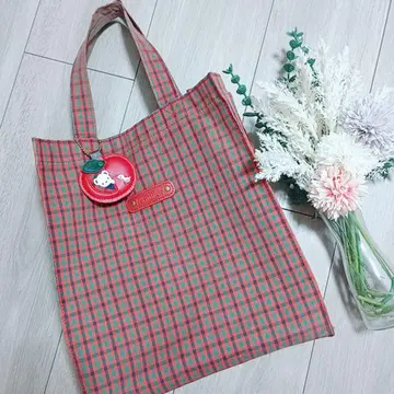 인기 패밀리아 대 빨간색과 녹색 체크 무늬 토트백