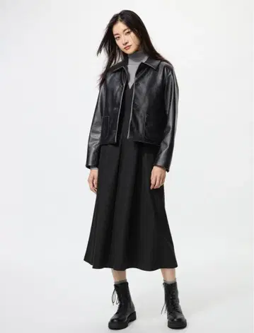 [미사용 새상품] 유니클로 브러쉬드 저지 원피스 긴 길이 XL