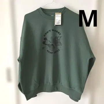 미키 프린트 맨투맨 다크 그린