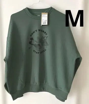 택 포함 새상품 미키 프린트 맨투맨 다크 그린