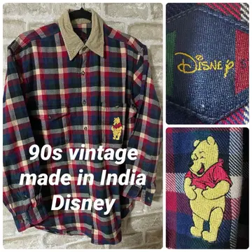 빈티지 90s Disney 남성용 S 긴팔 체크 플란넬 셔츠 긴팔 셔츠