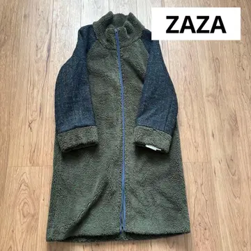 새상품 ZAZA 롱 코트 카키 이소재 배색 컬러 보아