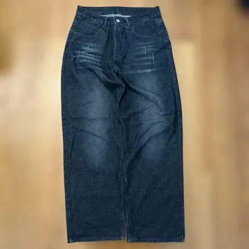 배기 데님 히게 페이드 가공 블랙 M