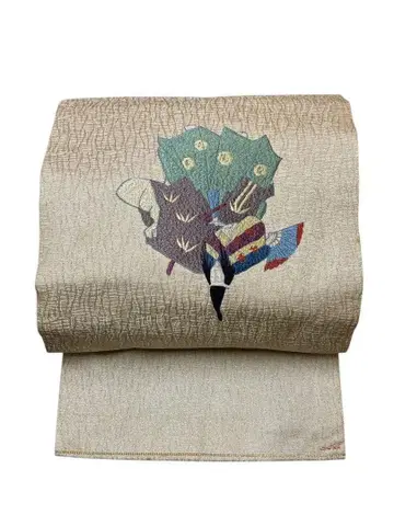 S57 나고야 오비 일본 전통 패턴 자수 인형 금은사 순수 실크