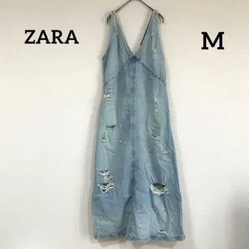 ZARA 데미지 가공 데님 원피스 올인원 V넥