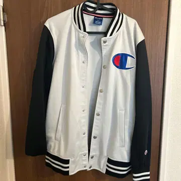 Champion 바시티 자켓 L 사이즈 화이트/블랙
