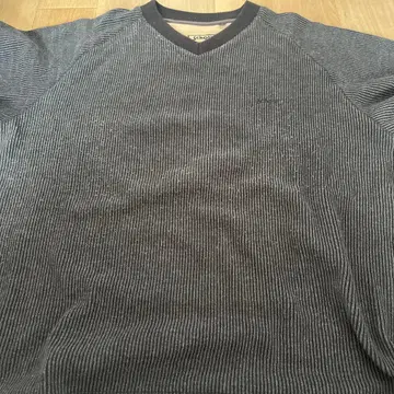 Schott NYC 그레이/블랙 스트라이프 V넥 스웨터 L