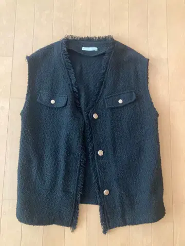 프린지 장식 블랙 베스트 사이즈 F