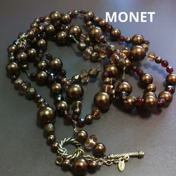 MONET 브라운 빨간색 비즈 목걸이