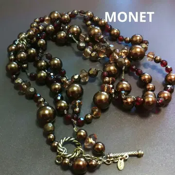 MONET 브라운 빨간색 비즈 목걸이