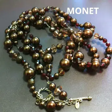 MONET 브라운 빨간색 비즈 목걸이