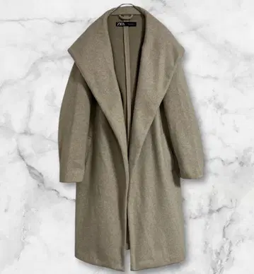 자라 후드 부착 베이지 롱 코트