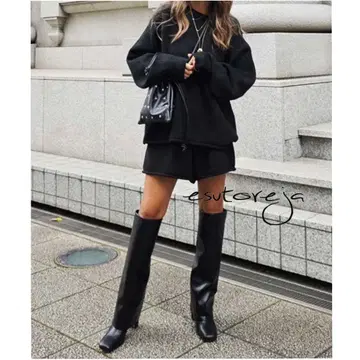 esutoreja*니트 숏팬츠 셋업*블랙*맨투맨