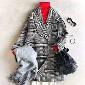 새상품급 DES PRES 데프레//나일론 울 체크 숄카라 코트