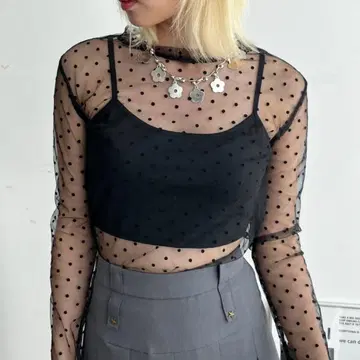 mul. 도트 시스루 상의