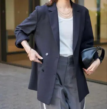 SLOBE IENA 린넨 라이크 트윌 더블 브레스트 자켓 네이비