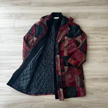 후디드 코트 롱 코트 레드