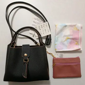 블랙 숄더 핸드 백 파우치 손수건 포함