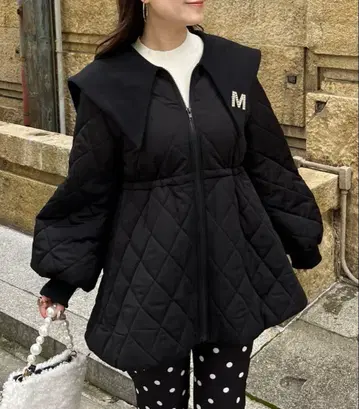 프로즈 베일 빅 칼라 퀼팅 페플럼 블루종 M 블랙