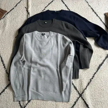 유니클로 워셔블 밀라노 리브 크루넥 스웨터 3개 세트