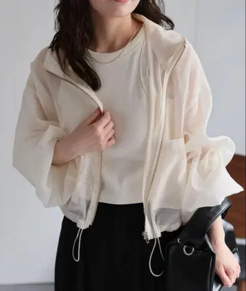 시어 스탠드 숏 블루종 메쉬 블루종 아이보리