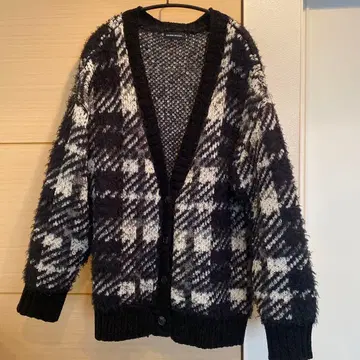 MAISON SPECIAL 긴팔 가디건 블랙 화이트 체크