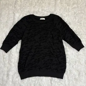 PINORE 여성용 7부 소매 니트 울 올 패턴 블랙 리브 피노레