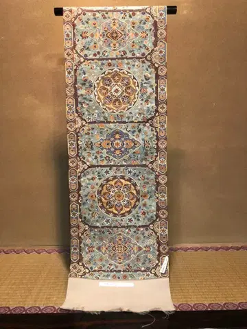 명철명주 후쿠로 오비 (전통) 원문 능문 당 꽃 문양 미재단품