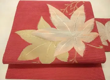 나고야 오비 빨간 바탕 단풍 자수