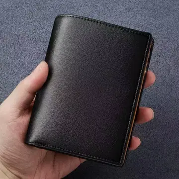 가죽 3단 폴더형 지갑 브라운/블랙