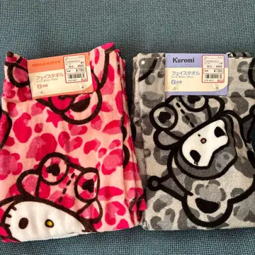 헬로키티 & 쿠로미 페이스 타월 세트 레오파드 무늬 각 1장씩