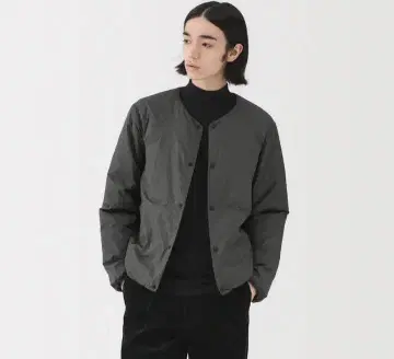 새상품 무인양품 발수 다운 포켓터블 노카라 자켓 다크 그레이 L