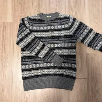 BEAMS HEART 노르딕 무늬 스웨터 S 그레이 울 100%